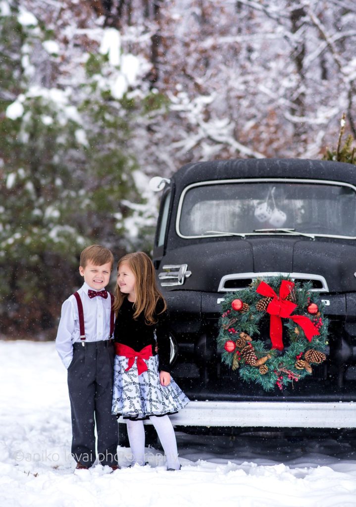Christmas Mini Session with antique pickup truck
